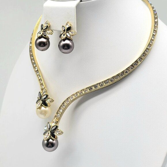 Heidi Daus Black and White Glass Pearl Collar Set with Swarovski Crystals - Picture 4 of 11